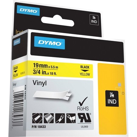 DYMO Tape, Ind, Vnyl, 3/4""-Bk/Yw DYM18433